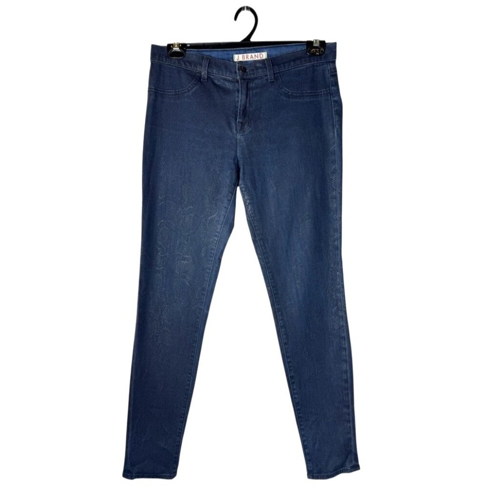J Brand Jeans Women 30 Blue Indigo Boa Denim Super Skinny‎ Snakeskin Embossed